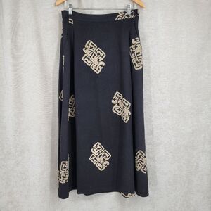 Asia Craft Black and Tan Linen Blend Maxi Skirt Boho Earthy Neutral Women's